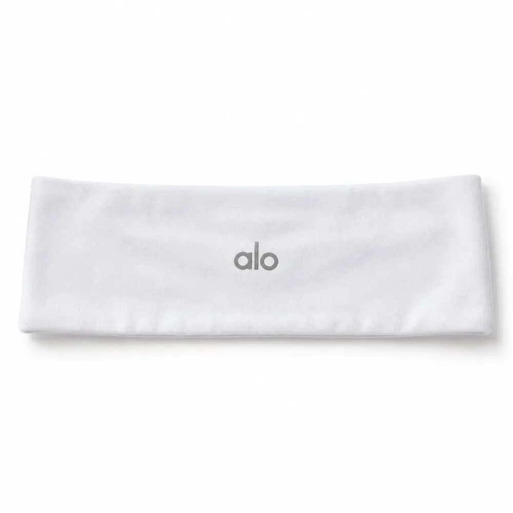 Alo Yoga White Headband One Size Logo Stretch Workout Running Yoga